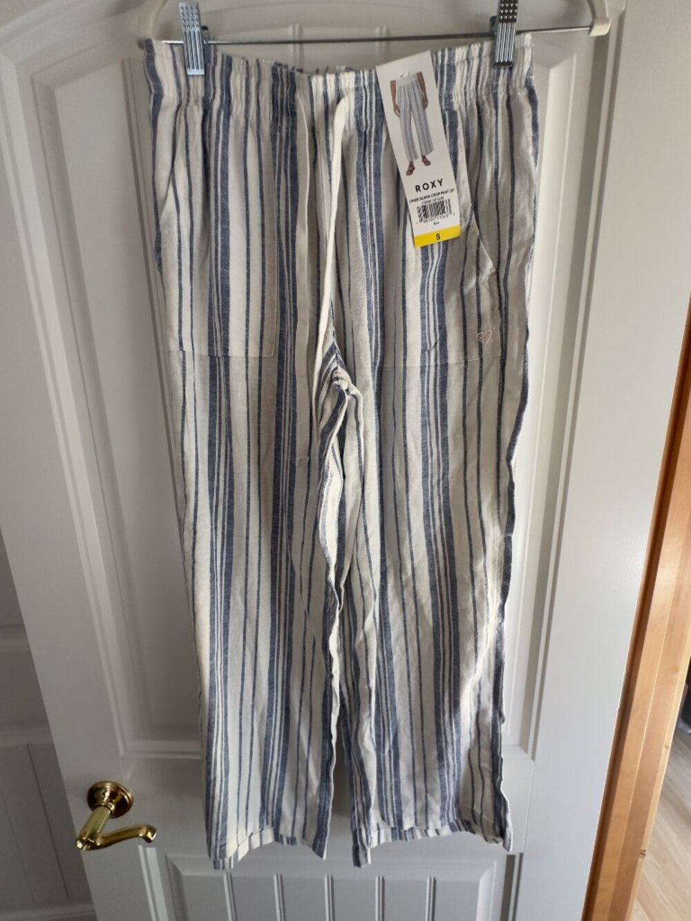 ROXY Striped Linen Blend Crop Pants Small New With Tags Cozy Beachy